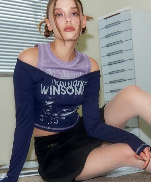 tシャツ 「FANCY CLUB」WINSOME OFF SHOULDER HALTERNECK CROP TEE レディース