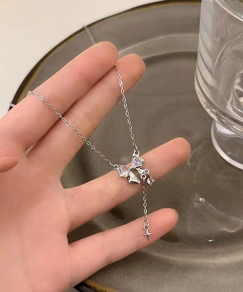 【 K18 / ダイヤモンド】ネックレストップ チャーム ハート　リボン DiamondHearts ネックレス リボンストーン チャーム レディース