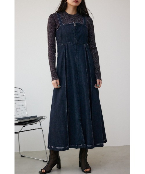 新品 マウジー ディズニー ジャンバースカート デニム AZUL BY MOUSSY ジャンパースカート フロントジップデニム