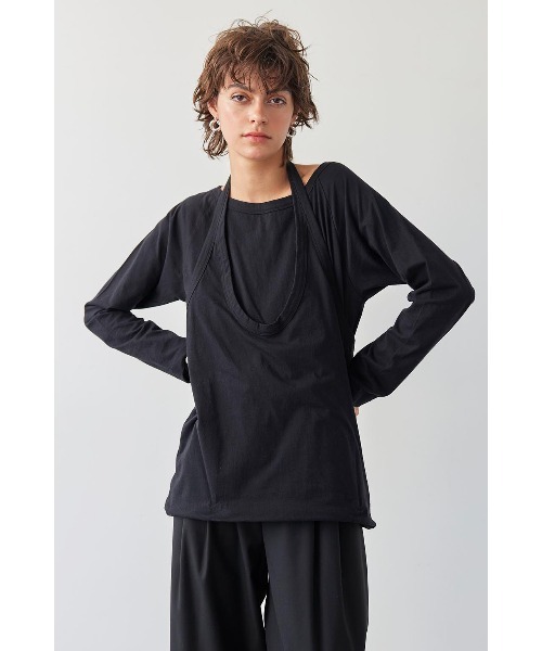【全3色】ホルターネックカットソー　ダークベージュ チャコール ブラック【holter-0726atop】( lam )(240822) ALEXIA STAM tシャツ Halterneck Layered Tee /ホルターネック