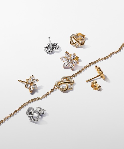Pandora ゴールド ネックレス 2セット ハートペンダント Sparkling Heart Collier Necklace