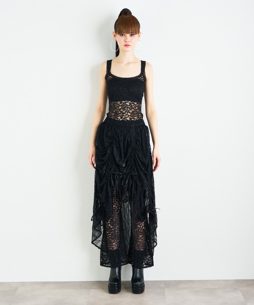 ストレッチレースロゴ入りフレアパンツ パンツ ANNA SUI NYC ストレッチレースフレアパンツ レディース
