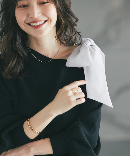 ニット 「最強美人見え」リボンショルダーニット レディース 