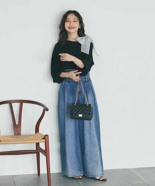 ニット 「最強美人見え」リボンショルダーニット レディース 