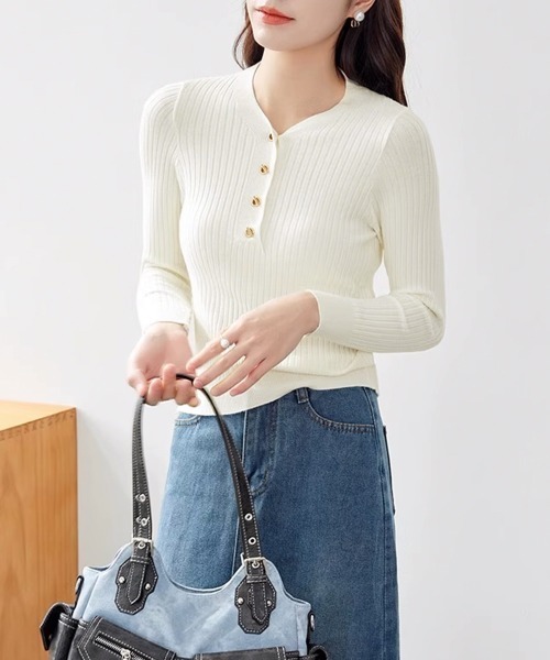 ちっぽ様 リブニット miniministore ニット セーター Vネックリブニットトップス