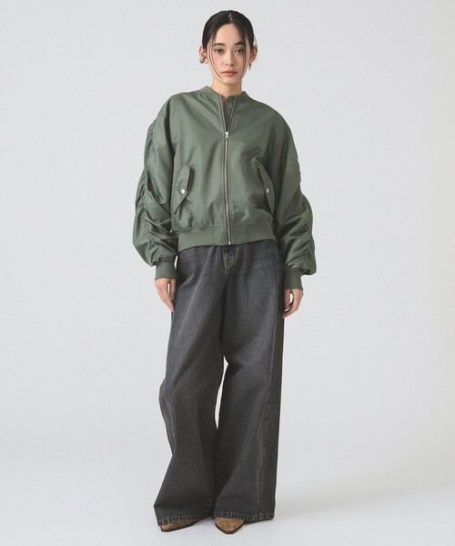 未使用品 Ray BEAMS MA1 ブルゾン Ray BEAMS ma1 ma-1 アーム ギャザー MA-1 ブルゾン レディース