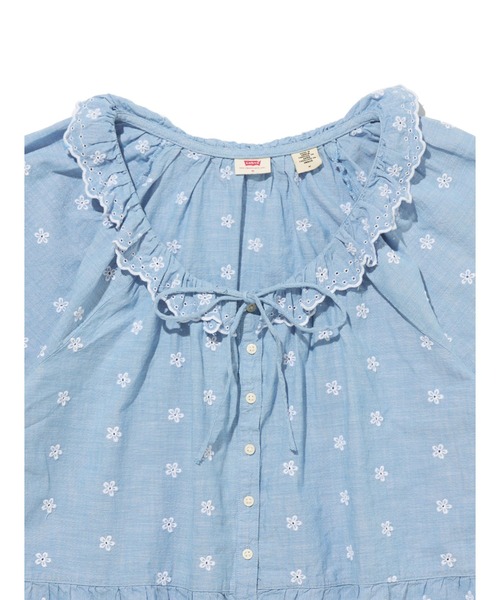 [Levi's] короткий рукав блуза X-SMALL голубой женский 