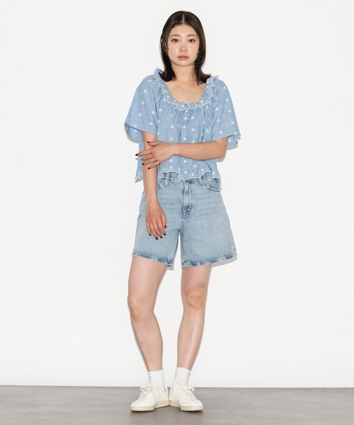 [Levi's] короткий рукав блуза X-SMALL голубой женский 
