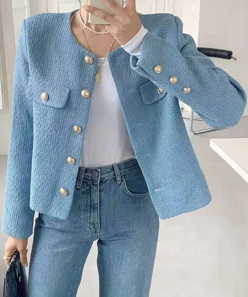 miniministore ジャケット ノーカラージャケット ツイード風