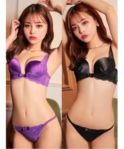 ブラジャー ショーツセット グラマラス サテン レース ＆ バック透け