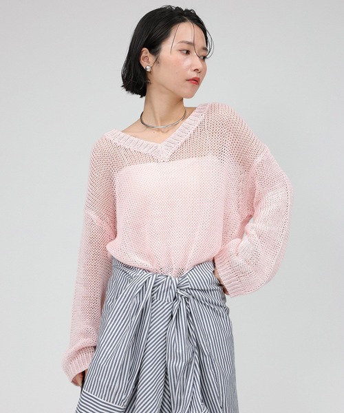BABYLON 2wayリネンプルオーバー BABYLONE ニット セーター コットンリネンVネックプルオーバー