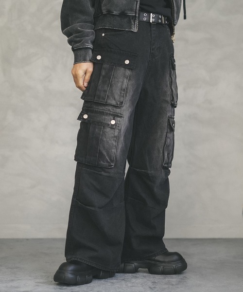 Shoowtime（ショウタイム） ジーンズ Black vintage wash denim cargo