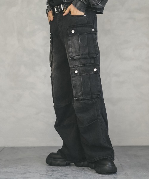 Shoowtime（ショウタイム） ワイドパンツ ジーンズ Black vintage wash