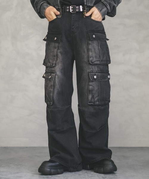 Shoowtime（ショウタイム） ジーンズ Black vintage wash denim cargo