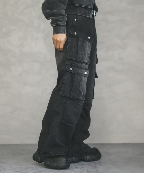 Shoowtime（ショウタイム） ジーンズ Black vintage wash denim cargo