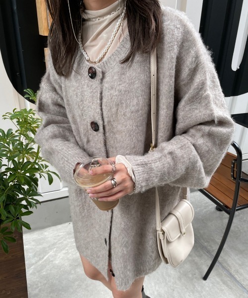 「nemne store」 ニットカーディガン MEDIUM グレー レディース_画像4