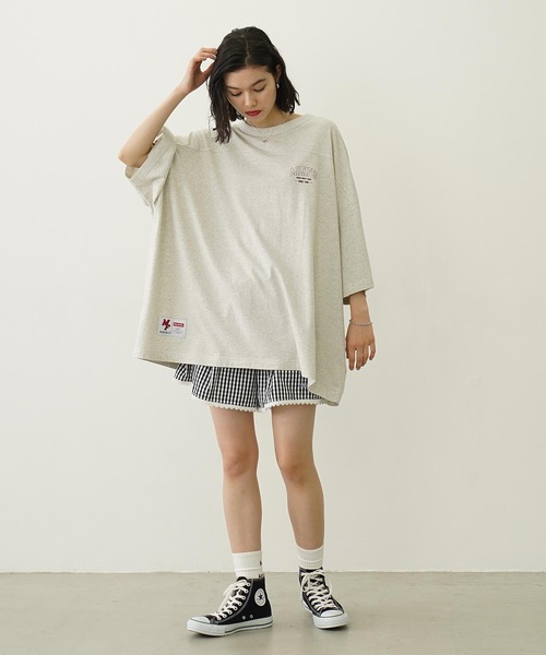 コラボ ミルクフェド MILKFED. チャンピオン カレッジロゴ ビッグフットボールTシャツ 103252011002 SU25 MILKFED.×CHAMPION 半袖Tシャツ BLACK 正規取扱店 コラボ ミルクフェド MILKFED. チャンピオン カレッジロゴ
