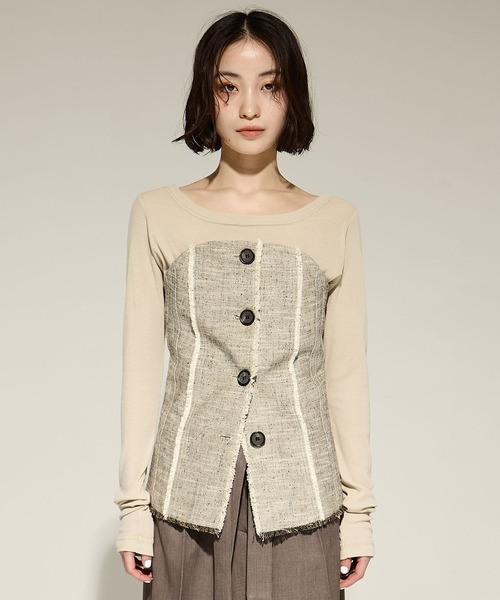 tシャツ 「STUDIOUS/ステュディオス」Silk Linen Bustier Combi Top/シルクリネンビスチェコンビトップス レディース STUDIOUS tシャツ 「STUDIOUS/ステュディオス」Silk Linen