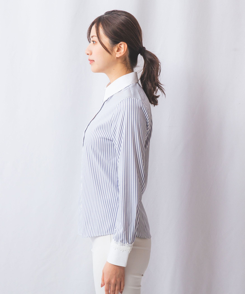 ブラウス シャツ 「NARACAMICIE」ストレッチストライプクレリック長袖シャツ レディース NARACAMICIE ブラウス シャツ 「NARACAMICIE」ストレッチ