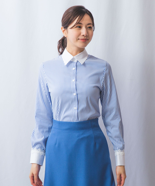 ブラウス シャツ 「NARACAMICIE」ストレッチストライプクレリック長袖シャツ レディース NARACAMICIE ブラウス シャツ 「NARACAMICIE」ストレッチ