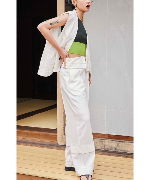 OMMO タンクトップ ノースリーブ SHORT RIB KT TANK レディース