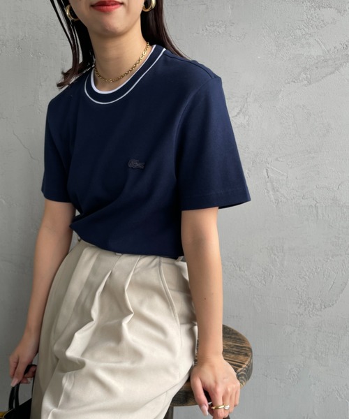 tシャツ 「LACOSTE/ラコステ」 配色リブライン 鹿の子Tシャツ レディース メンズ