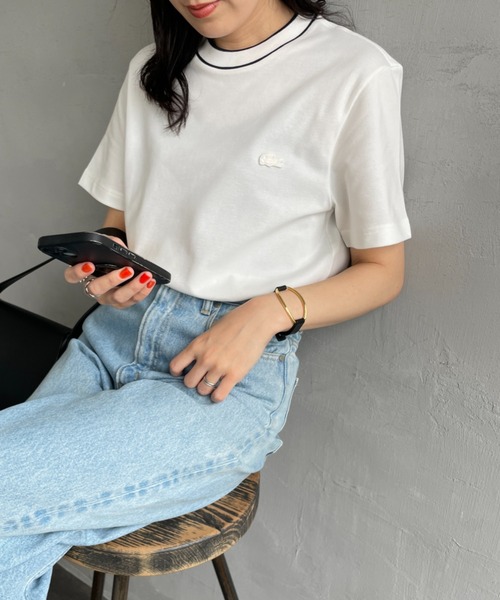 tシャツ 「LACOSTE/ラコステ」 配色リブライン 鹿の子Tシャツ レディース メンズ LACOSTE tシャツ 「LACOSTE/ラコステ」 配色リブライン 鹿の子T