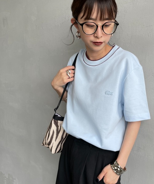 tシャツ 「LACOSTE/ラコステ」 配色リブライン 鹿の子Tシャツ レディース メンズ LACOSTE tシャツ 「LACOSTE/ラコステ」 配色リブライン 鹿の子T