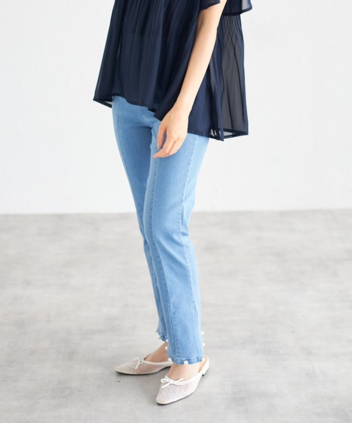 [tocco closet] обработка ботинки cut Denim брюки M sax голубой женский 
