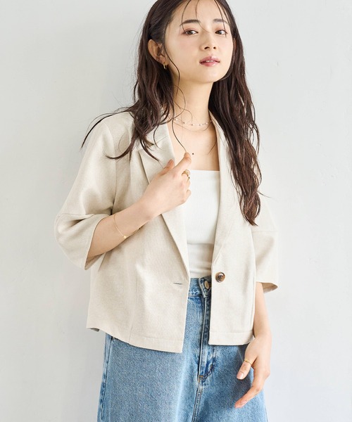 未使用☆SHIPS シップス リネンライク ランタン袖 ジャケット