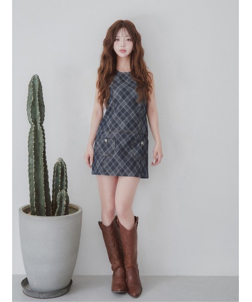 【新品】darich バイヤスチェックデニムミニワンピース Darich ワンピース バイヤスチェックデニムミニワンピース