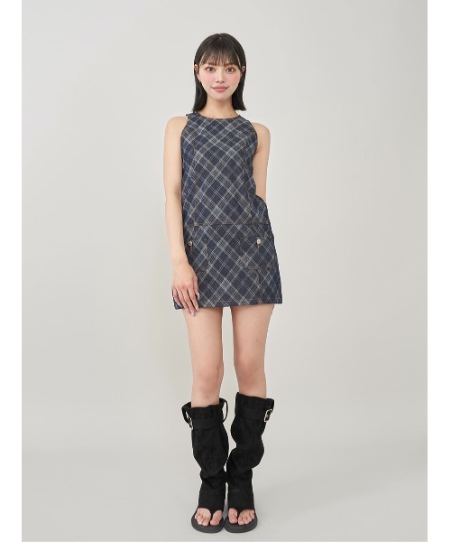 【新品】darich バイヤスチェックデニムミニワンピース Darich ワンピース バイヤスチェックデニムミニワンピース