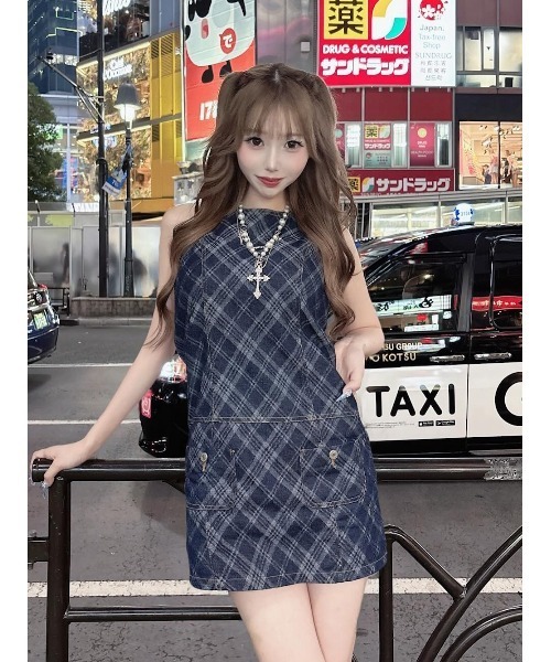 Darich バイヤスチェックデニムミニワンピース　サイズFL タグなし ダーリッチ Darich バイヤスチェックデニムミニワンピース