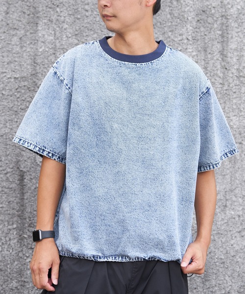 【売却済みです】ヴァンスエクスチェンジ　ブルー　TシャツL VENCE EXCHANGE tシャツ デニムTシャツ メンズ : ZOZOTOWN Yahoo