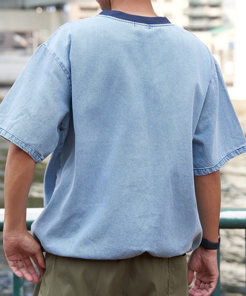 【売却済みです】ヴァンスエクスチェンジ　ブルー　TシャツL VENCE EXCHANGE tシャツ デニムTシャツ メンズ : ZOZOTOWN Yahoo