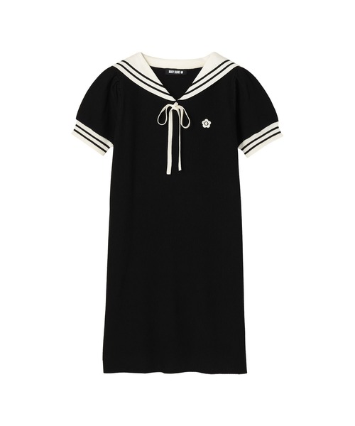 マリークワント　半袖ワンピース　ブラック MARY QUANT ワンピース マリークワント mary quant バイカラー