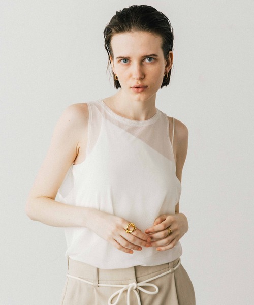 タンクトップ ノースリーブ TULLE TANK SET CUP IN TOP/チュールタンクセットカップイントップ レディース