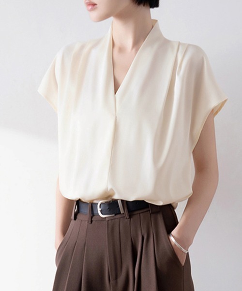 Theory 19ss Vネックフレンチスリーブブラウス ブラウス シャツ 半袖 V 