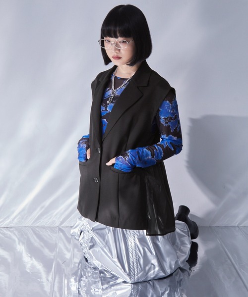 ELUNIS ベスト ジレ シアーコンビミドルベスト レディース : ZOZOTOWN