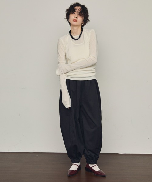 終売品♢OMOロングスリーブT ダイヤチェック柄 ベロア×シアー 個性的 立体柄 Trish（トリッシュ） tシャツ シアーフロッキーホルターネック