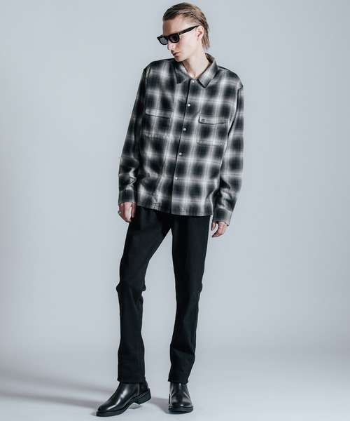 BLACKマインデニムC.R Flow Ombre Check Open CRIMIE（クライミー） シャツ OMBRE CHECK SHIRT メンズ : ZOZOTOWN
