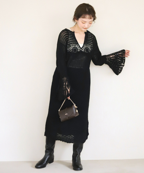 SLOBE IENA（スローブイエナ） ニットワンピース - ブラック