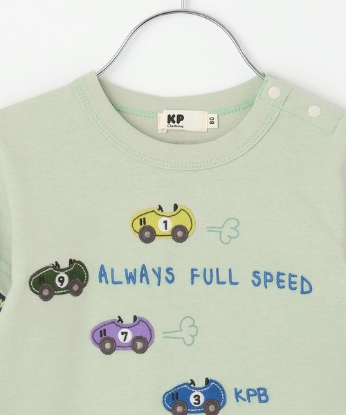 KP BOY（ケーピーボーイ） tシャツ 車アップリケ レイヤード風長袖T