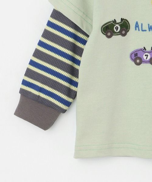 KP BOY（ケーピーボーイ） tシャツ 車アップリケ レイヤード風長袖T