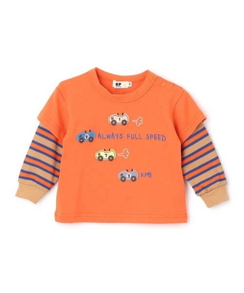 KP BOY（ケーピーボーイ） tシャツ 車アップリケ レイヤード風長袖T