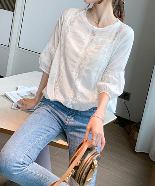 「junoah」 7分袖ブラウス LARGE ホワイト レディース_画像2