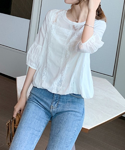 「junoah」 7分袖ブラウス LARGE ホワイト レディース_画像5