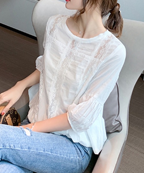 「junoah」 7分袖ブラウス LARGE ホワイト レディース_画像6