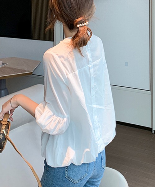 「junoah」 7分袖ブラウス LARGE ホワイト レディース_画像8