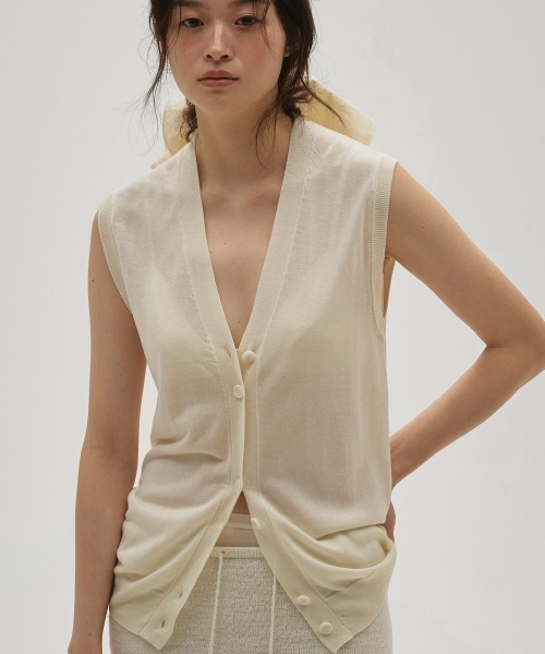 ベスト ジレ Tencelsilk Knit Vest レディースの画像